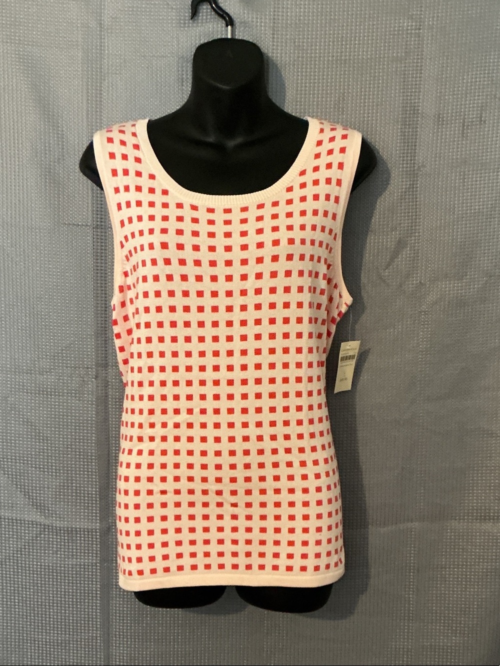 Coldwater Creek White Tank with Red Gingham Squares